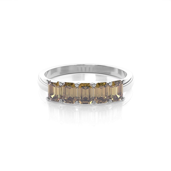 Prong Setting Plain Five Stone Champagne Diamond Ring