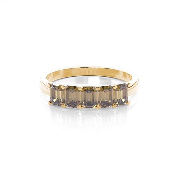 Prong Setting Plain Five Stone Champagne Diamond Ring