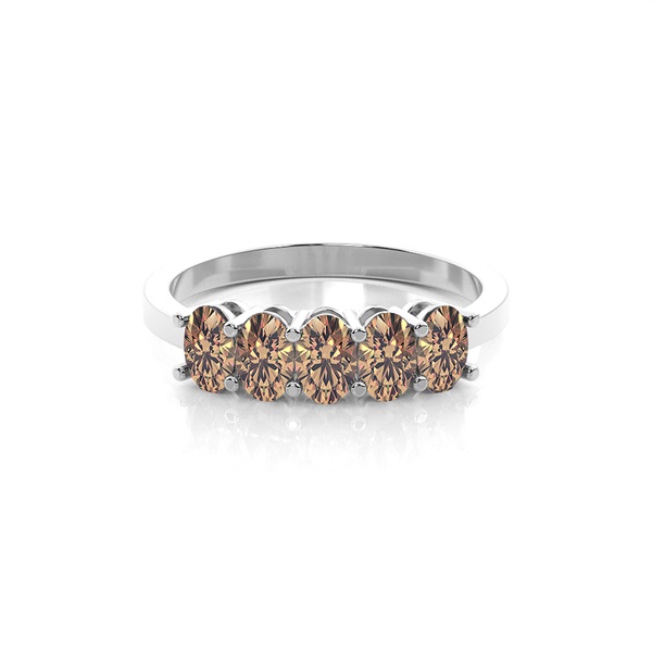 Prong Setting Plain Five Stone Champagne Diamond Ring