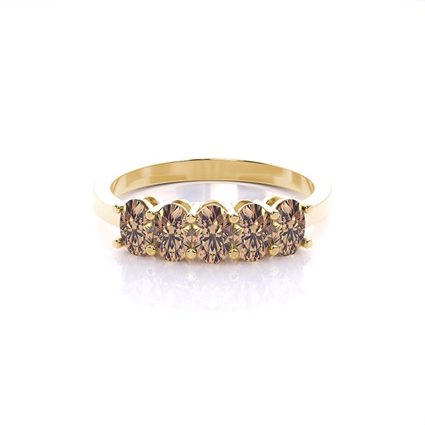 Prong Setting Plain Five Stone Champagne Diamond Ring