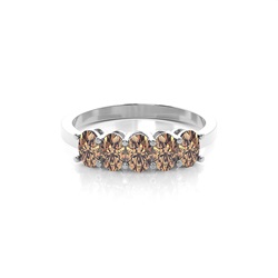 Prong Setting Plain Five Stone Champagne Diamond Ring