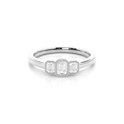 Bezel Setting Emerald Trilogy Diamond Engagement Ring