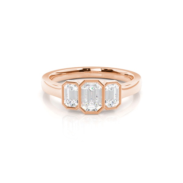 Bezel Setting Emerald Trilogy Diamond Engagement Ring