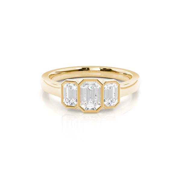 Bezel Setting Emerald Trilogy Diamond Engagement Ring