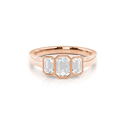 Emerald Rose Gold Diamond Rings Three Stone