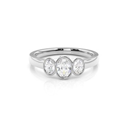 Bezel Setting Oval Trilogy Diamond Engagement Ring