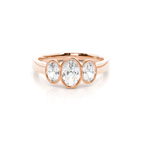 Bezel Setting Oval Trilogy Diamond Engagement Ring