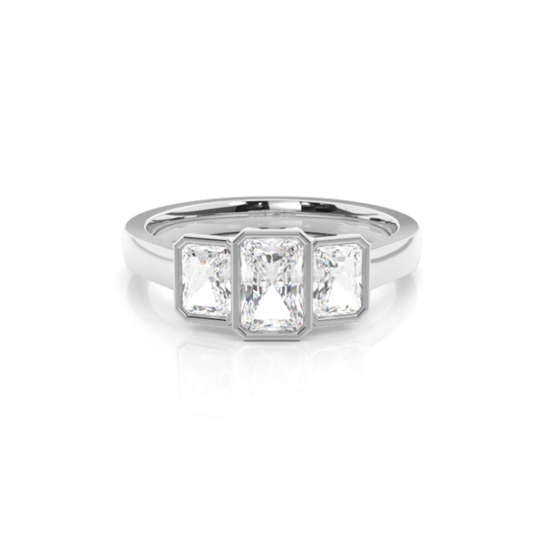 Bezel Setting Radiant Trilogy Diamond Engagement Ring