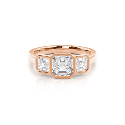 Radiant Rose Gold 3 Stone Diamond Rings
