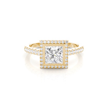 Princess Yellow Gold Halo Diamond Engagement Rings