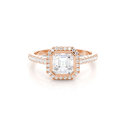 Asscher Rose Gold Halo Diamond Engagement Rings