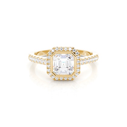 Asscher Yellow Gold Halo Diamond Engagement Rings