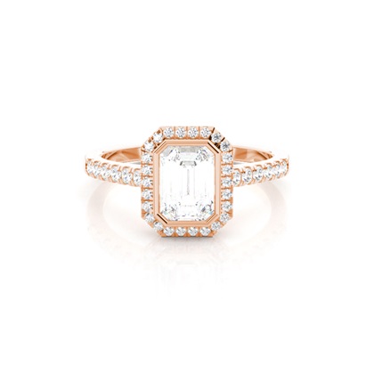 Emerald Rose Gold Halo Diamond Engagement Rings