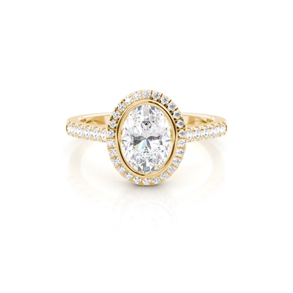 Oval Yellow Gold Halo Diamond Engagement Rings