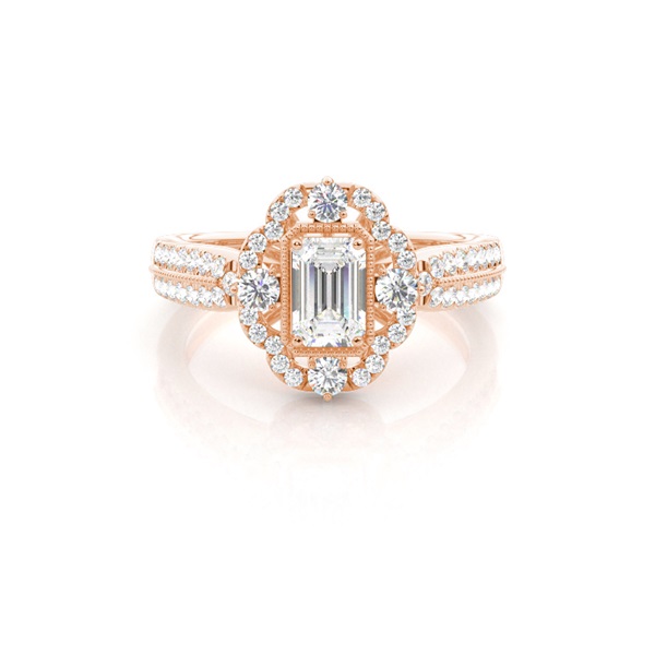 Micro Pave Setting Emerald Diamond Halo Engagement Ring