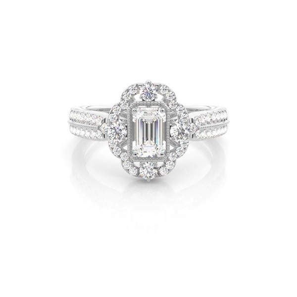 Micro Pave Setting Emerald Diamond Halo Engagement Ring