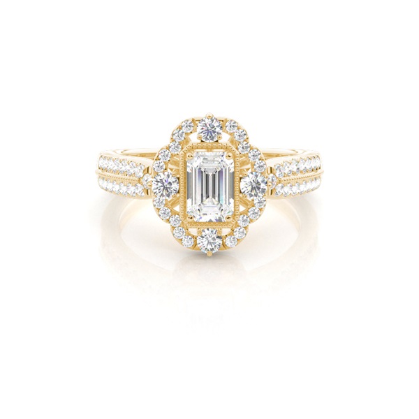 Micro Pave Setting Emerald Diamond Halo Engagement Ring
