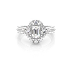Micro Pave Setting Emerald Diamond Halo Engagement Ring