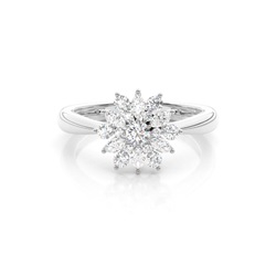 Runder Halo-Diamantring in Krappenfassung
