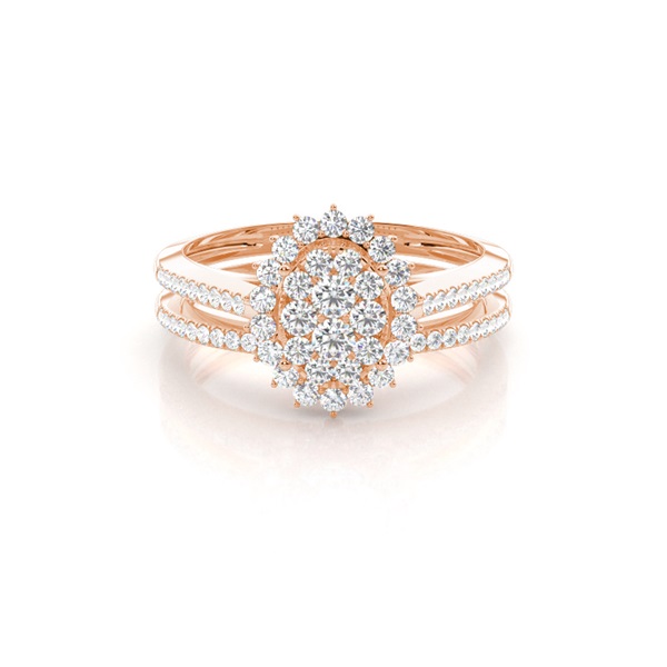 Micro Prong Setting Round Diamond Cluster Ring With Matching Band