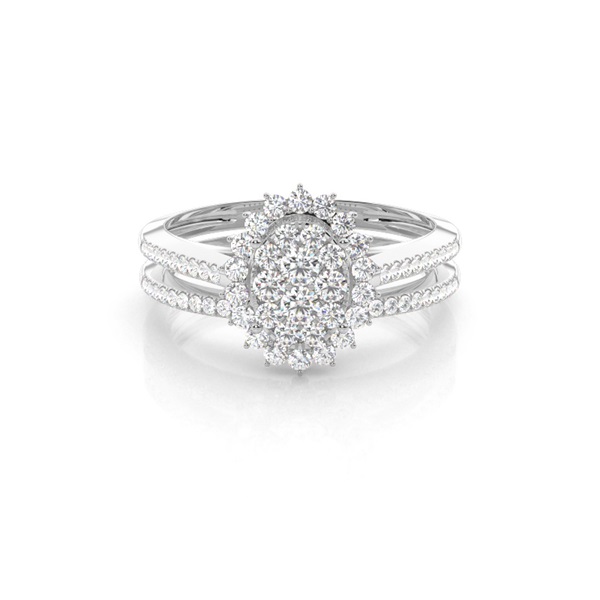 Micro Prong Setting Round Diamond Cluster Ring With Matching Band
