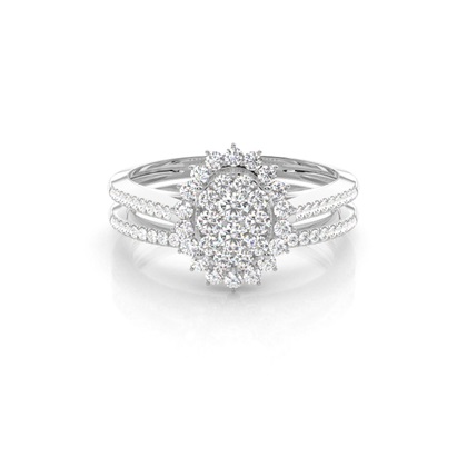 Micro Prong Setting Round Diamond Cluster Ring With Matching Band
