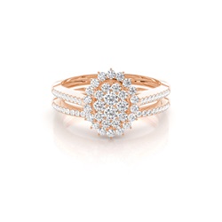 Micro Prong Setting Round Diamond Cluster Ring With Matching Band