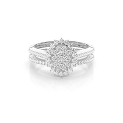 Runder Diamant-Cluster-Ring in Mikrokrappenfassung mit passendem Band