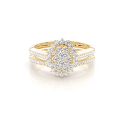 Micro Prong Setting Round Diamond Cluster Ring With Matching Band