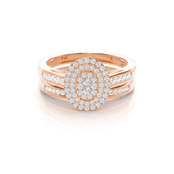Micro Pave Setting Round Diamond Cluster Ring With Matching Band