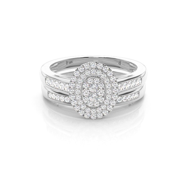Micro Pave Setting Round Diamond Cluster Ring With Matching Band