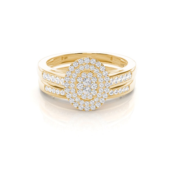 Micro Pave Setting Round Diamond Cluster Ring With Matching Band