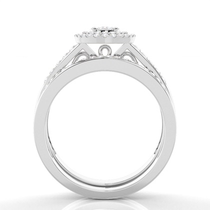 Micro Pave Setting Round Diamond Cluster Ring With Matching Band