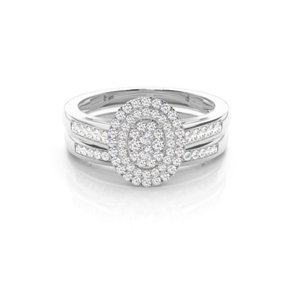 Micro Pave Setting Round Diamond Cluster Ring With Matching Band