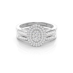Micro Pave Setting Round Diamond Cluster Ring With Matching Band