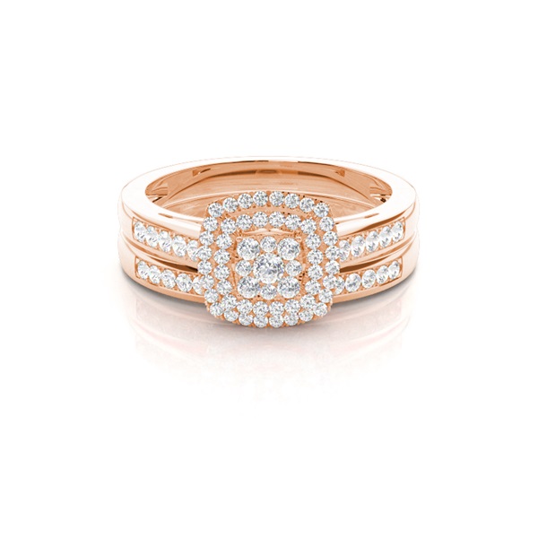 Micro Pave Setting Round Diamond Cluster Ring With Matching Band