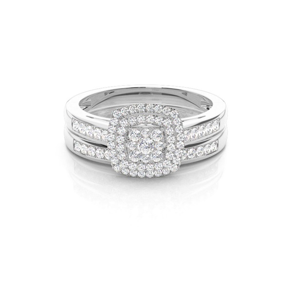 Micro Pave Setting Round Diamond Cluster Ring With Matching Band