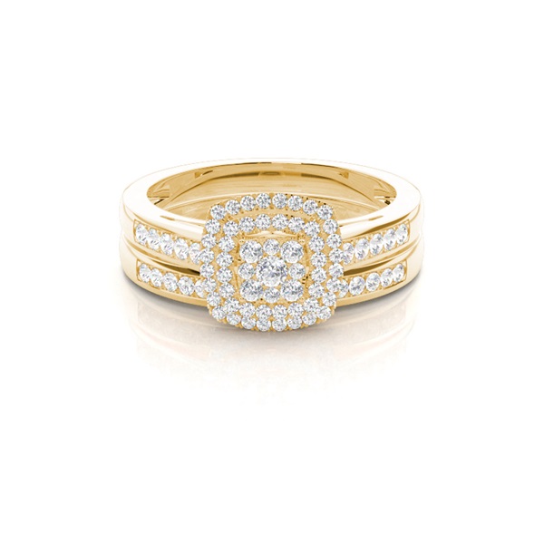 Micro Pave Setting Round Diamond Cluster Ring With Matching Band
