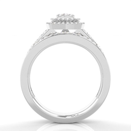 Micro Pave Setting Round Diamond Cluster Ring With Matching Band