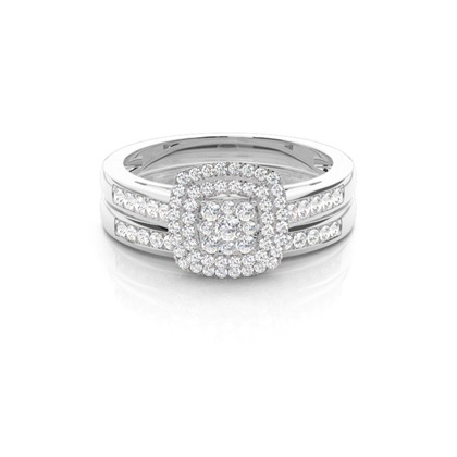 Micro Pave Setting Round Diamond Cluster Ring With Matching Band