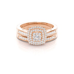 Micro Pave Setting Round Diamond Cluster Ring With Matching Band
