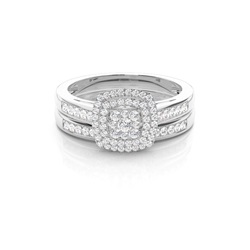 Micro Pave Setting Round Diamond Cluster Ring With Matching Band