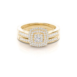 Micro Pave Setting Round Diamond Cluster Ring With Matching Band