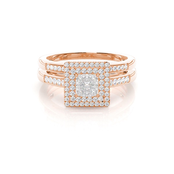 Micro Pave Setting Round Diamond Cluster Ring With Matching Band