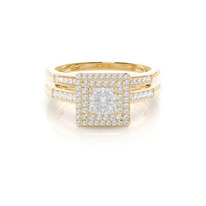 Micro Pave Setting Round Diamond Cluster Ring With Matching Band