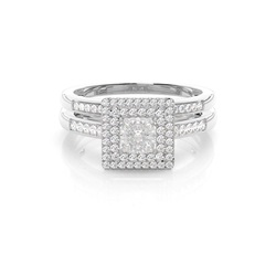 Micro Pave  Setting Round Diamond Cluster Ring With Matching Band