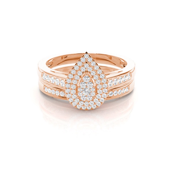 Micro Pave Setting Round Diamond Cluster Ring With Matching Band