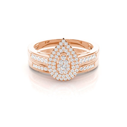 Micro Pave Setting Round Diamond Cluster Ring With Matching Band