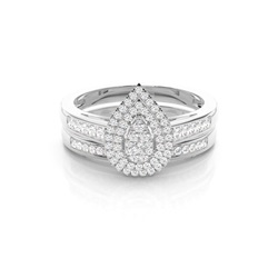 Micro Pave Setting Round Diamond Cluster Ring With Matching Band