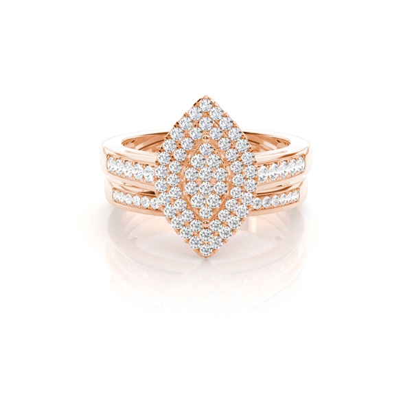 Micro Pave Setting Round Diamond Cluster Ring With Matching Band